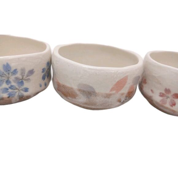 3 Pc Mini Bowls Set ASIAN Japanese Hot Tea Cups Condiment Soy Sauce Dip Pottery - Picture 8 of 16
